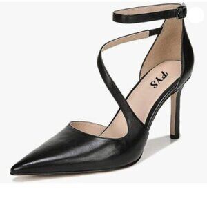 FYS Black Cross Strap Stiletto High Heel Ankle Strap Pumps Pointed Toe Shoes